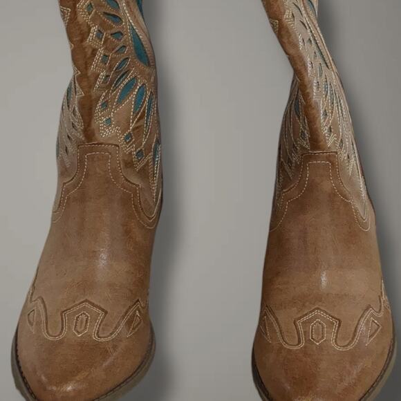 9M NIB MATISSE  Bandera Tan Turquoise Western Boots - Picture 4 of 9